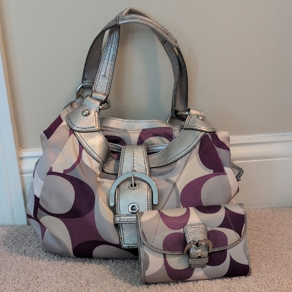 Stylish Purple and Silver Women's Handbag Set